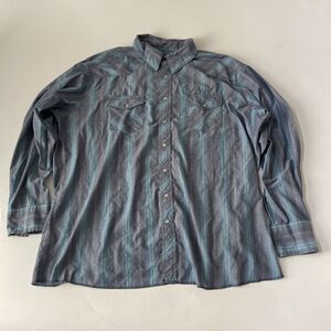 Vintage Wrangler Western Shirt Mens‎ 3XL TALL Striped 90s Pearl Snap Cowboy